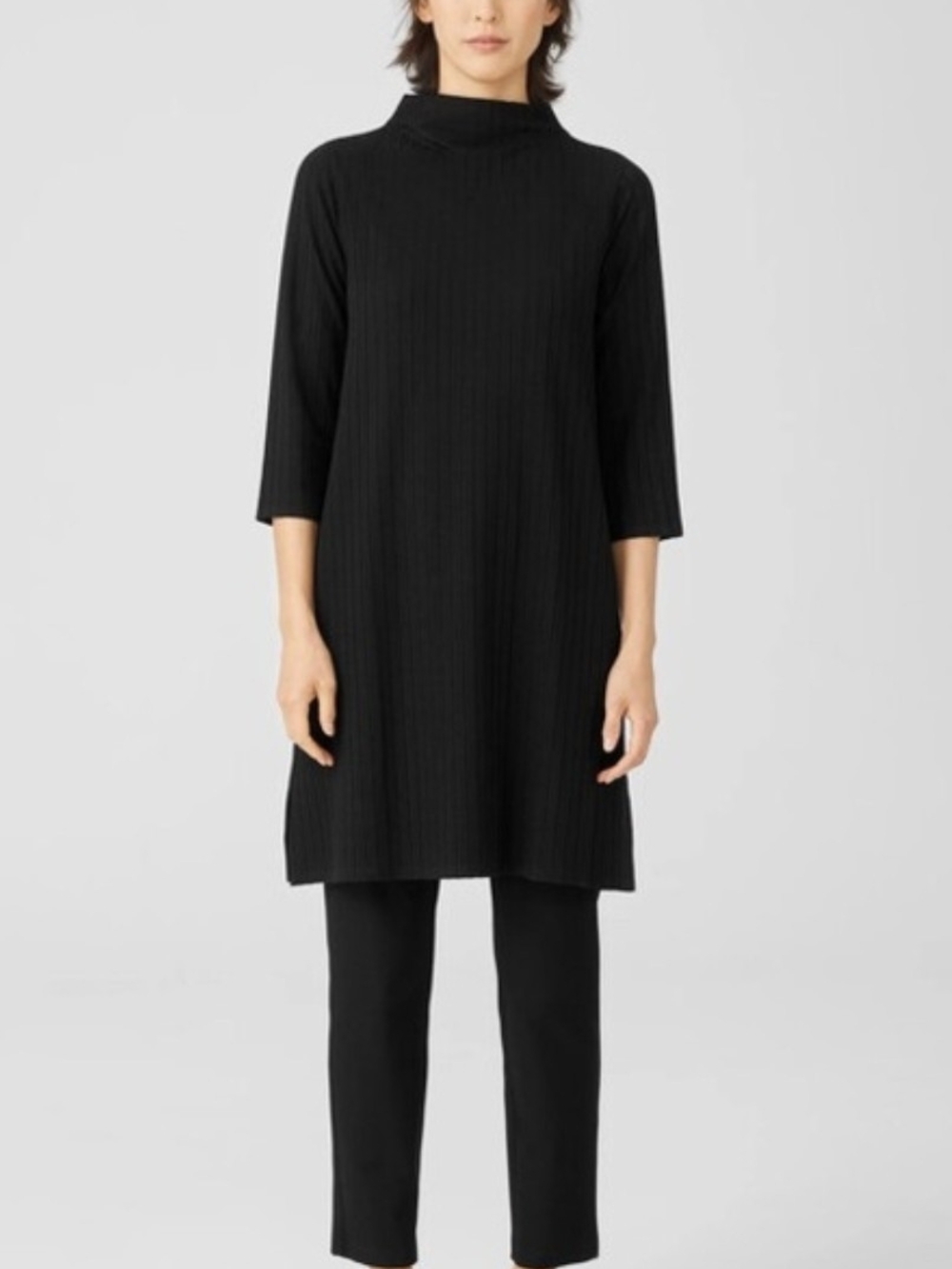 Eileen Fisher Black Ribbed Mock Neck Tunic Or dress